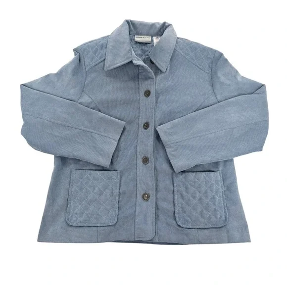 Alfred Dunner Petite 12P Blue Corduroy Quilted Jacket Button Front Excellent‎ - Picture 3 of 8